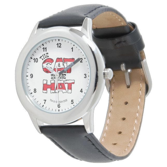 Reloj De Pulsera Gato en el Gorra | Texto de franja roja y blanca (Angular)