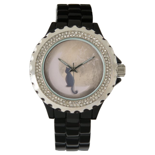 Reloj De Pulsera gato en la luna (Anverso)