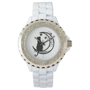 Reloj De Pulsera Gato en la silueta lunar