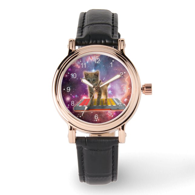 Reloj De Pulsera Gato en sintetizadores en el espacio (Anverso)