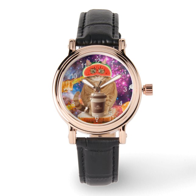 Reloj De Pulsera Gato espacial con gafas de sandía (Anverso)