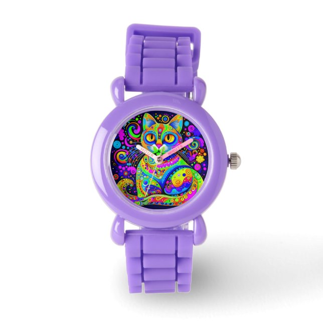 Reloj De Pulsera Gato estilo haitiano-ashbury de un divertido artis (Anverso)