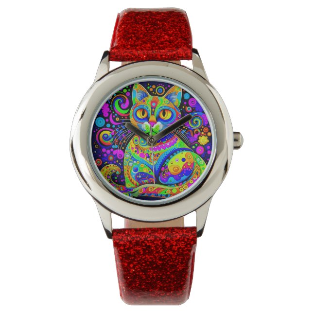 Reloj De Pulsera Gato estilo haitiano-ashbury de un divertido artis (Anverso)