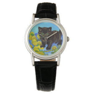 Reloj De Pulsera Gato estilo Van Gogh con girasoles