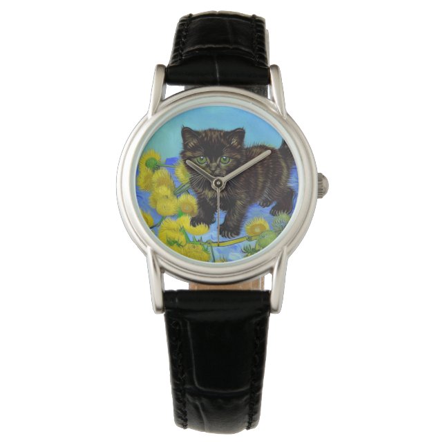 Reloj De Pulsera Gato estilo Van Gogh con girasoles (Anverso)