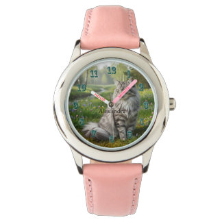 Reloj De Pulsera Gato Forestal Noruego Personalizado en la Pradera