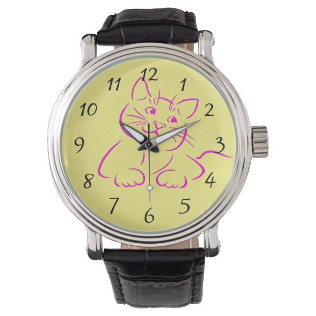 Reloj De Pulsera Gato gatito agudo rosado (Anverso)