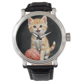 Reloj De Pulsera Gato Gatito Juguetón con Estampa de Acuarela de Hi
