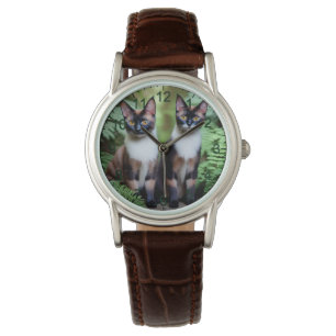 Reloj De Pulsera Gato gemelos siameses, damas vigilan