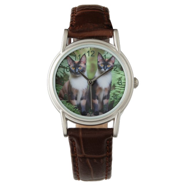 Reloj De Pulsera Gato gemelos siameses, damas vigilan (Anverso)