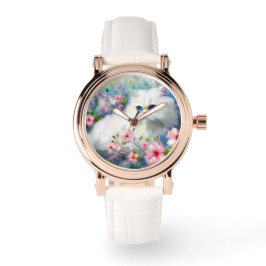 Reloj De Pulsera Gato gitano blanco persa ojos azules en flores ros