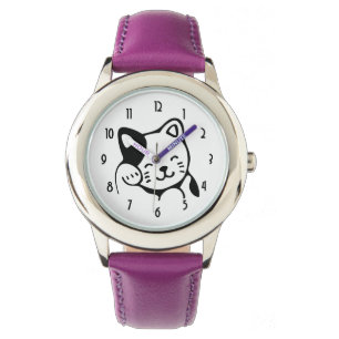 Reloj De Pulsera Gato gitano blanco y negro lindo saludando