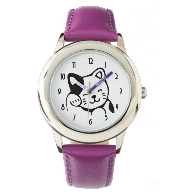 Reloj De Pulsera Gato gitano blanco y negro lindo saludando (Anverso)
