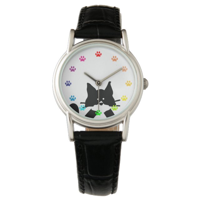 Reloj De Pulsera Gato gitano cubriendo la boca con garras como núme (Anverso)