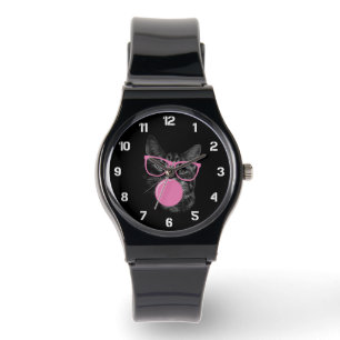 Reloj De Pulsera Gato Guay con gafas rosas y goma de burbuja