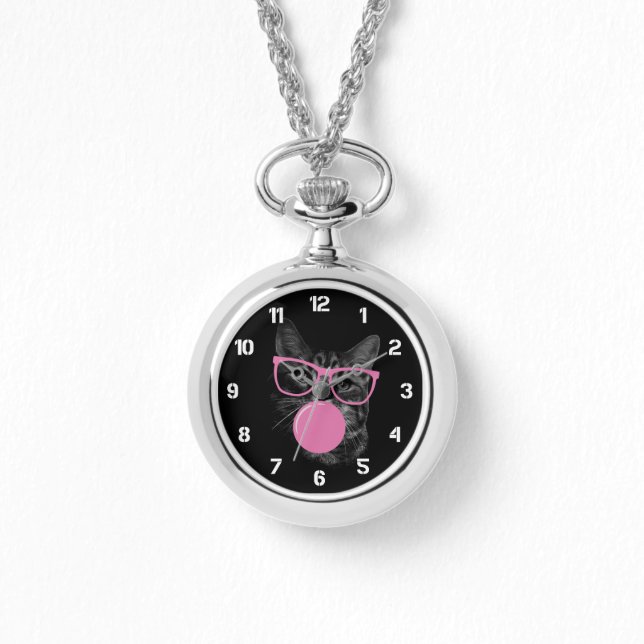 Reloj De Pulsera Gato Guay con gafas rosas y goma de burbuja (Anverso)