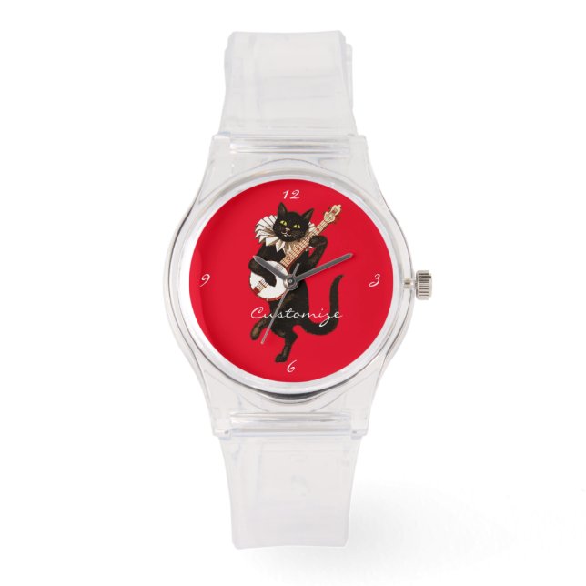 Reloj De Pulsera Gato jugando Banjo Thunder_Cove (Anverso)