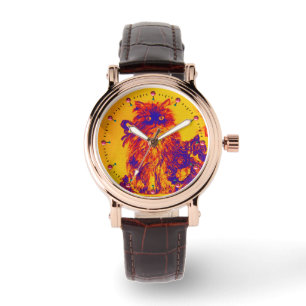 Reloj De Pulsera GATO KITTY / KITTEN CON ROSAS Naranja Azul Púrpura