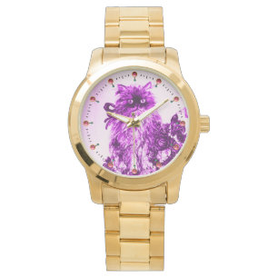 Reloj De Pulsera GATO KITTY / KITTEN CON ROSAS PURPLE Blanco