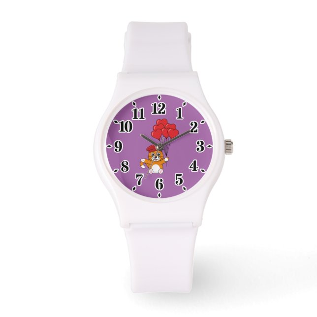 Reloj De Pulsera Gato lindo con globos de corazón rojo (Anverso)