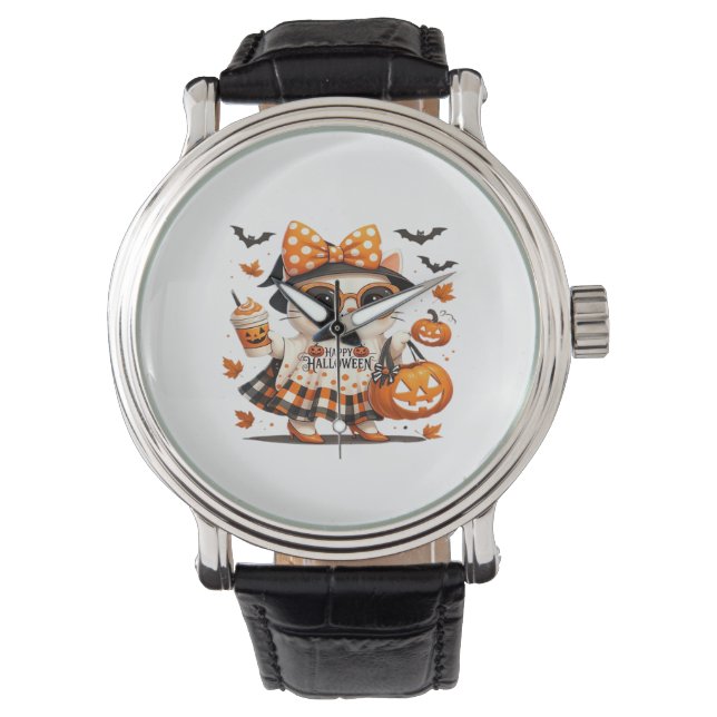 Reloj De Pulsera Gato lindo de Halloween - Kawaii Bruja Kitty con b (Anverso)