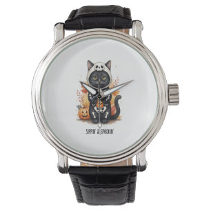 Reloj De Pulsera Gato Lindo Espeluznante Halloween