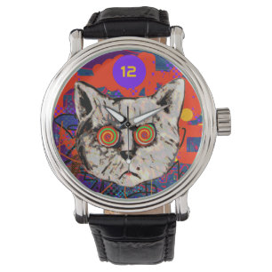 Reloj De Pulsera Gato loco con ojos espirales