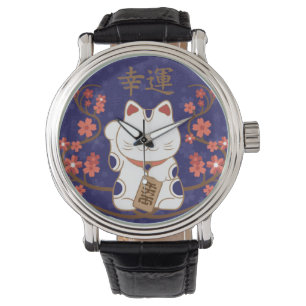 Reloj De Pulsera Gato Maneki-neko con buena suerte kanji