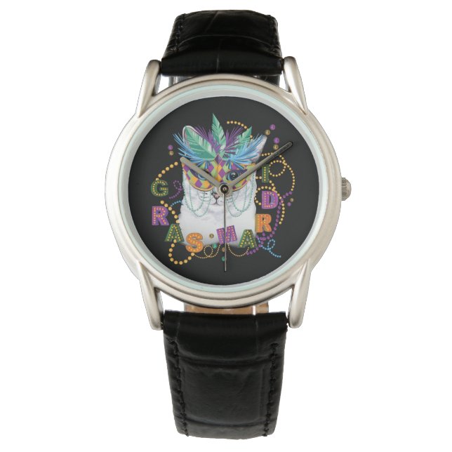 Reloj De Pulsera Gato Mardi Gras, divertida Mardi Gras (Anverso)