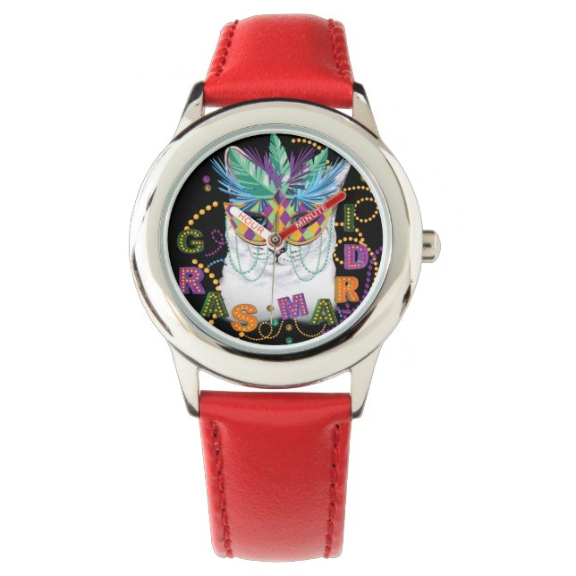 Reloj De Pulsera Gato Mardi Gras, divertida Mardi Gras (Anverso)