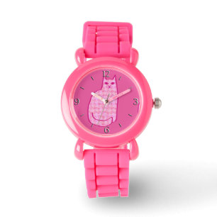 Reloj De Pulsera Gato moderno de mediados de siglo, fucsia y rosa c