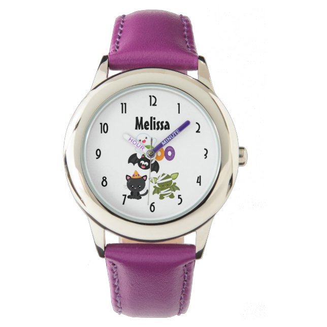 Reloj De Pulsera Gato, murciélago, momia y fantasma de Halloween (Anverso)