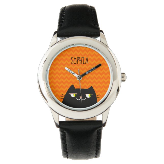 Reloj De Pulsera Gato Negro Adorable (Anverso)