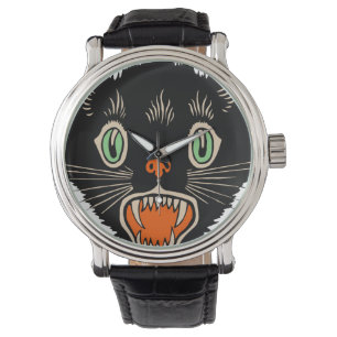 Reloj De Pulsera Gato negro asustado de Halloween