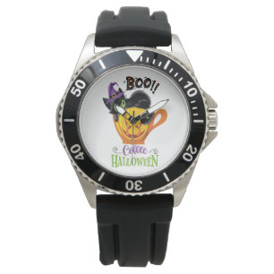 Reloj De Pulsera Gato negro boo, calabaza temerosa café Halloween