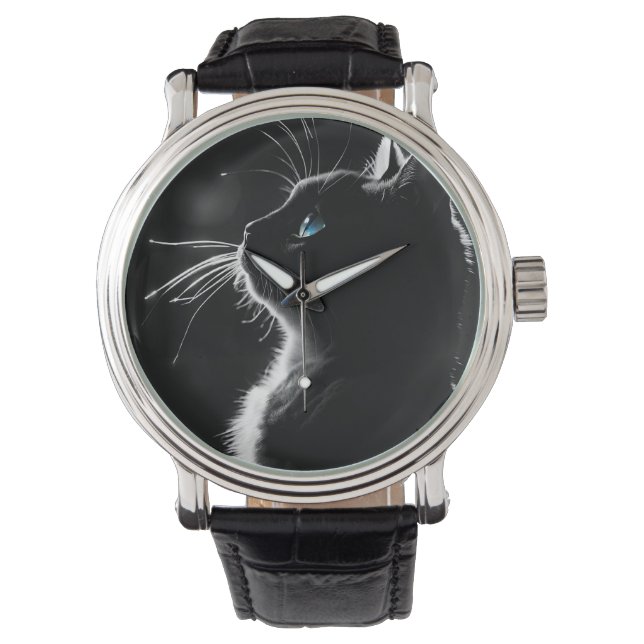 Reloj De Pulsera Gato negro brillante (Anverso)