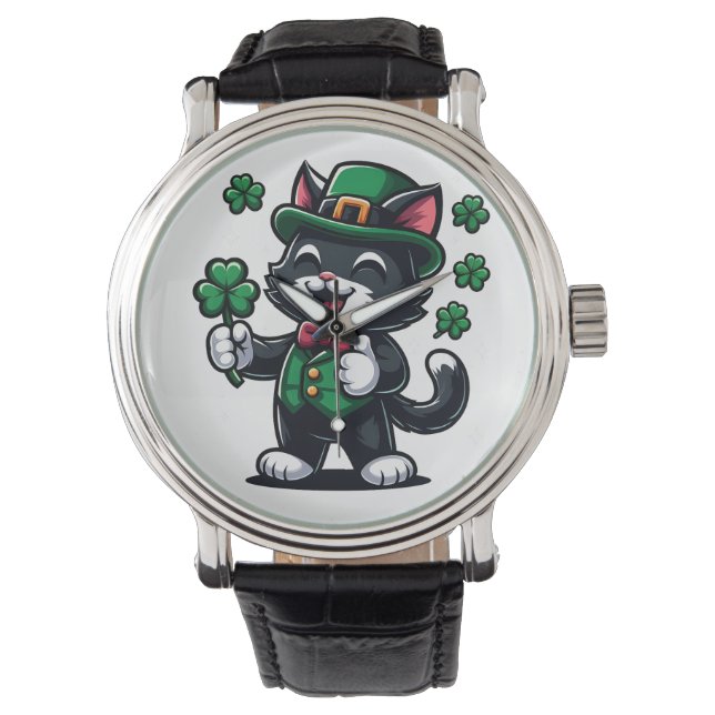 Reloj De Pulsera Gato negro con amante afortunado (Anverso)