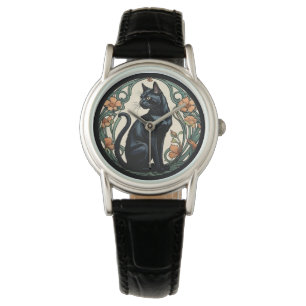 Reloj De Pulsera Gato negro de Art Nouveau
