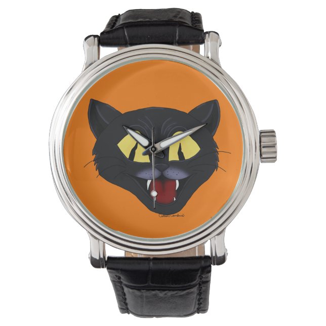 Reloj De Pulsera Gato negro de Halloween  (Anverso)
