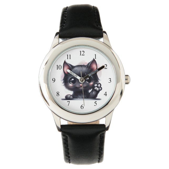 Reloj De Pulsera Gato negro de Kawaii Adorable (Anverso)