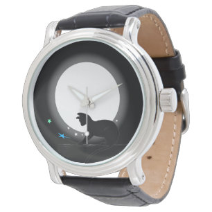 Reloj De Pulsera Gato negro de la luna y estrellas