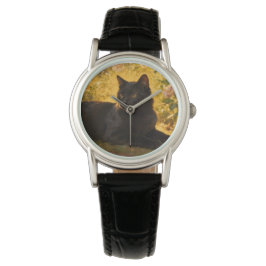 Reloj De Pulsera Gato Negro en las Flores I