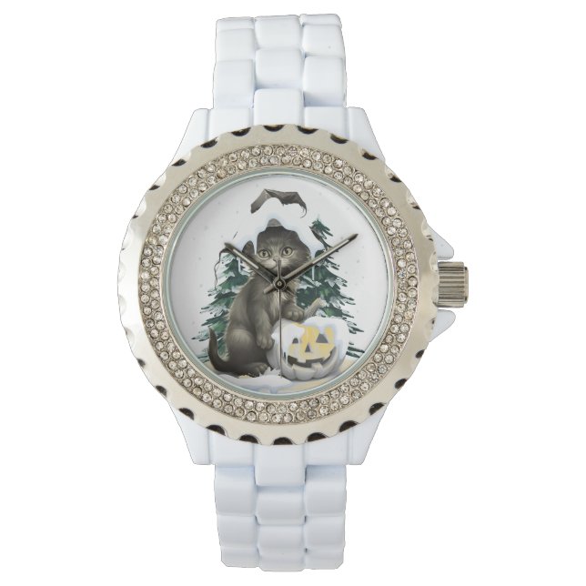 Reloj De Pulsera Gato Negro En Un Jack (Anverso)