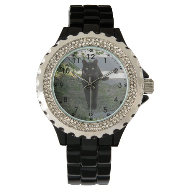 Reloj De Pulsera Gato negro en un jardín (Anverso)