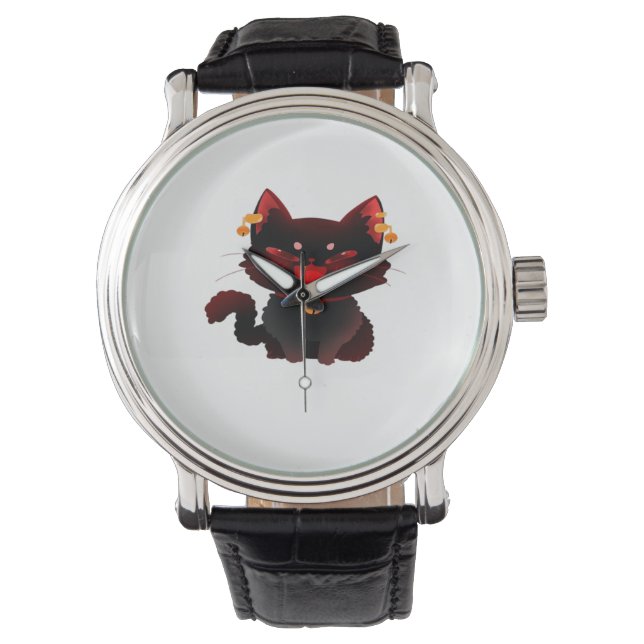 Reloj De Pulsera Gato negro espeluznante con las camisas clásicas d (Anverso)