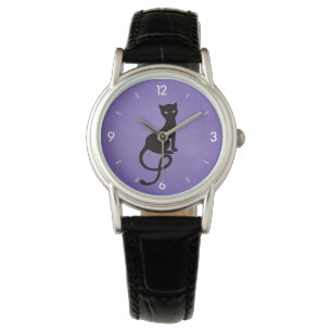 Reloj De Pulsera Gato negro malvado gracioso púrpura