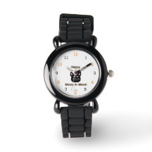 Gato negro Meow-A-Ween Kids Silver Purpurina Watch