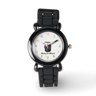 Reloj De Pulsera Gato negro Meow-A-Ween Kids Silver Purpurina Watch