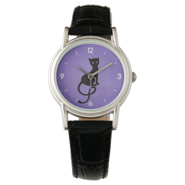 Reloj De Pulsera Gato negro morado y malvado (Anverso)