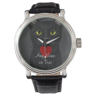 Reloj De Pulsera Gato negro - Texto personalizado